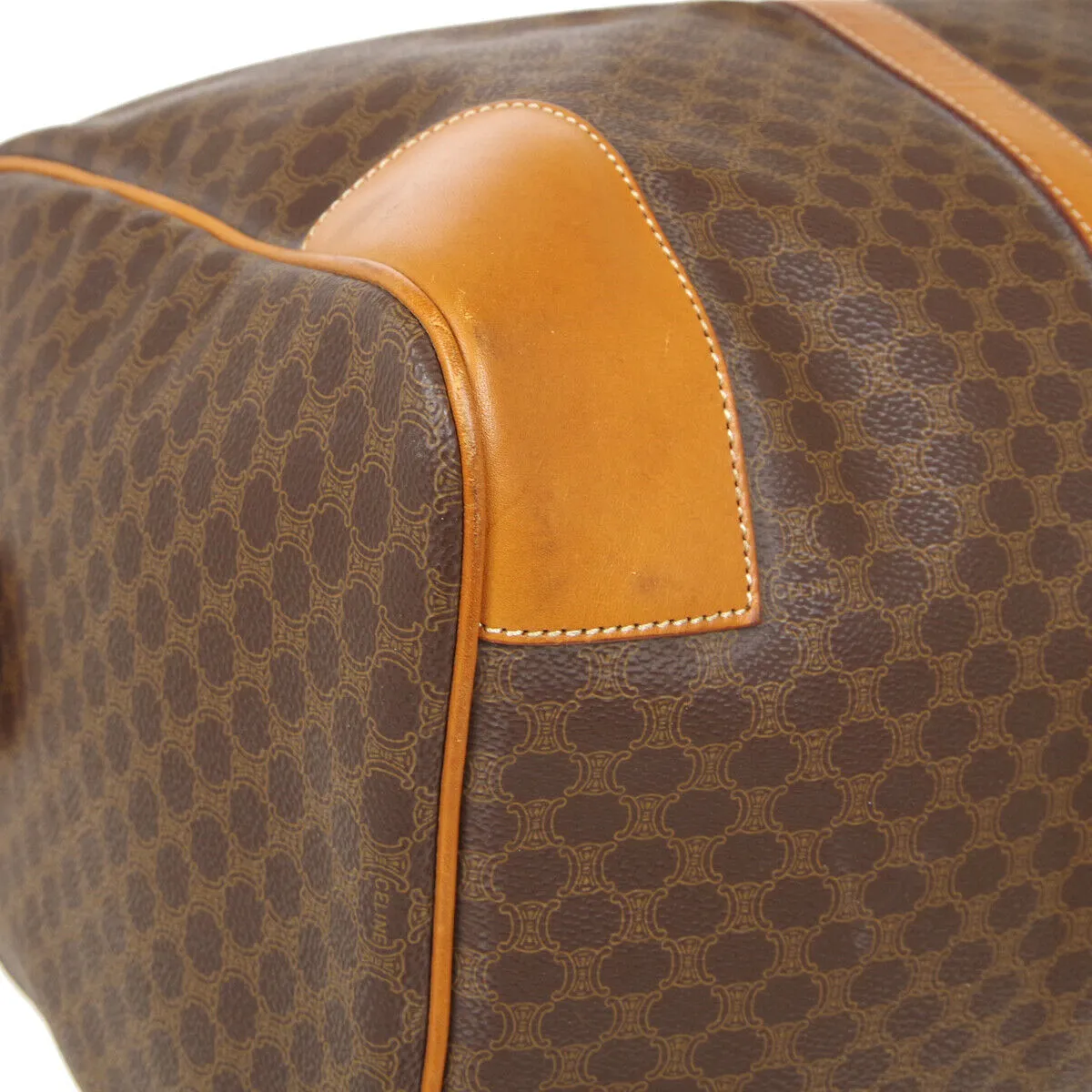 CELINE Macadam Pattern Travel Hand Bag Purse Brown PVC Leather 40294