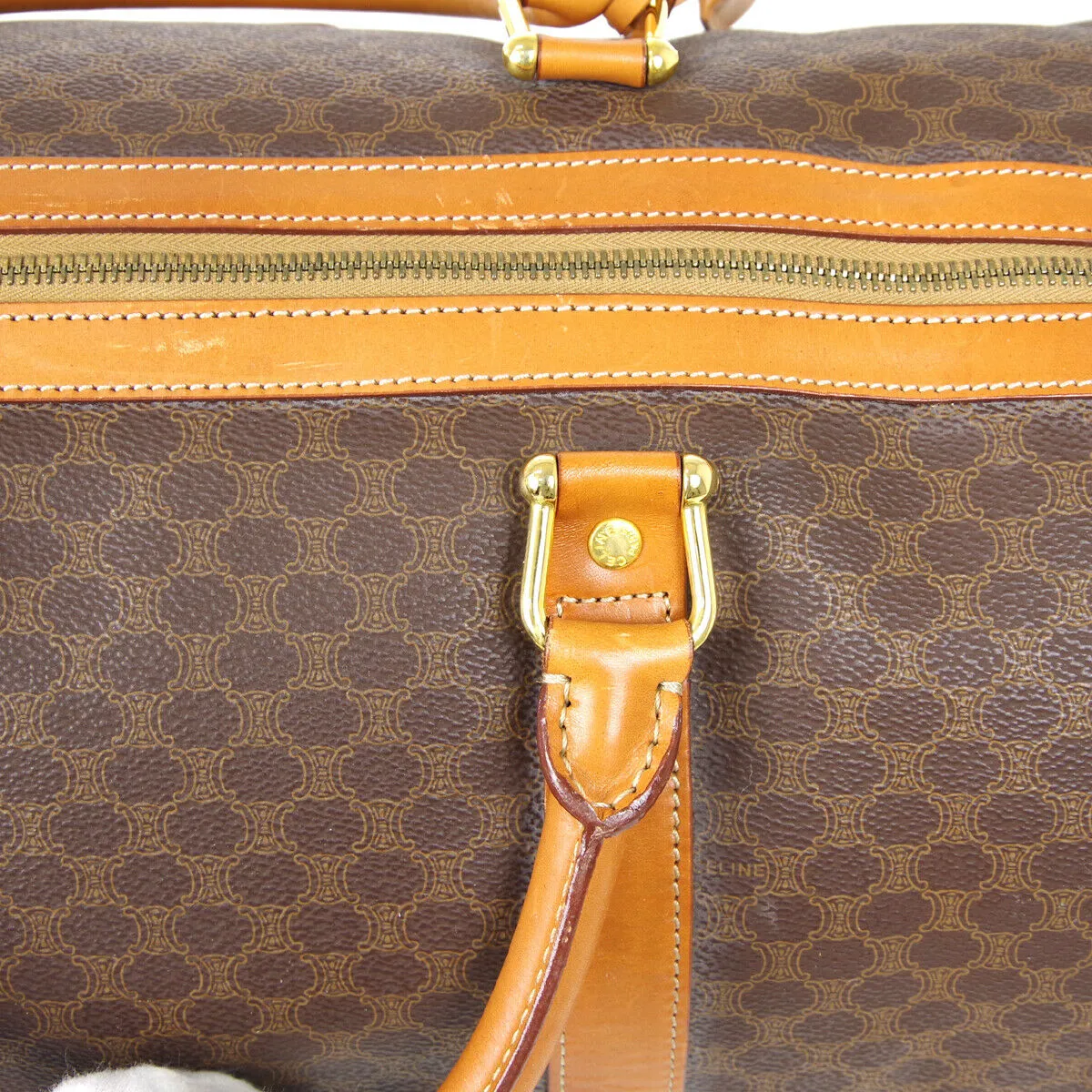 CELINE Macadam Pattern Travel Hand Bag Purse Brown PVC Leather 40294