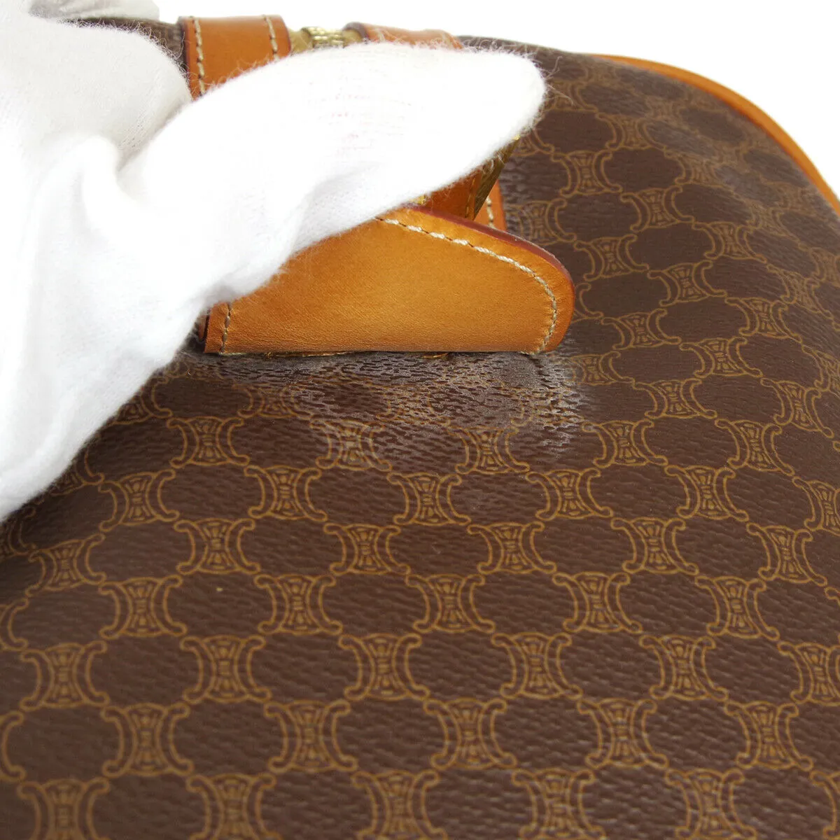 CELINE Macadam Pattern Travel Hand Bag Purse Brown PVC Leather 40294