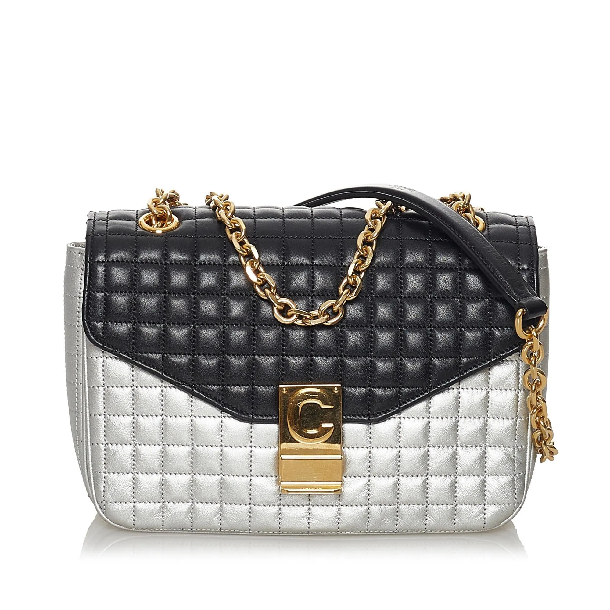 Celine Medium Bicolor C Quilted Leather Shoulder Bag