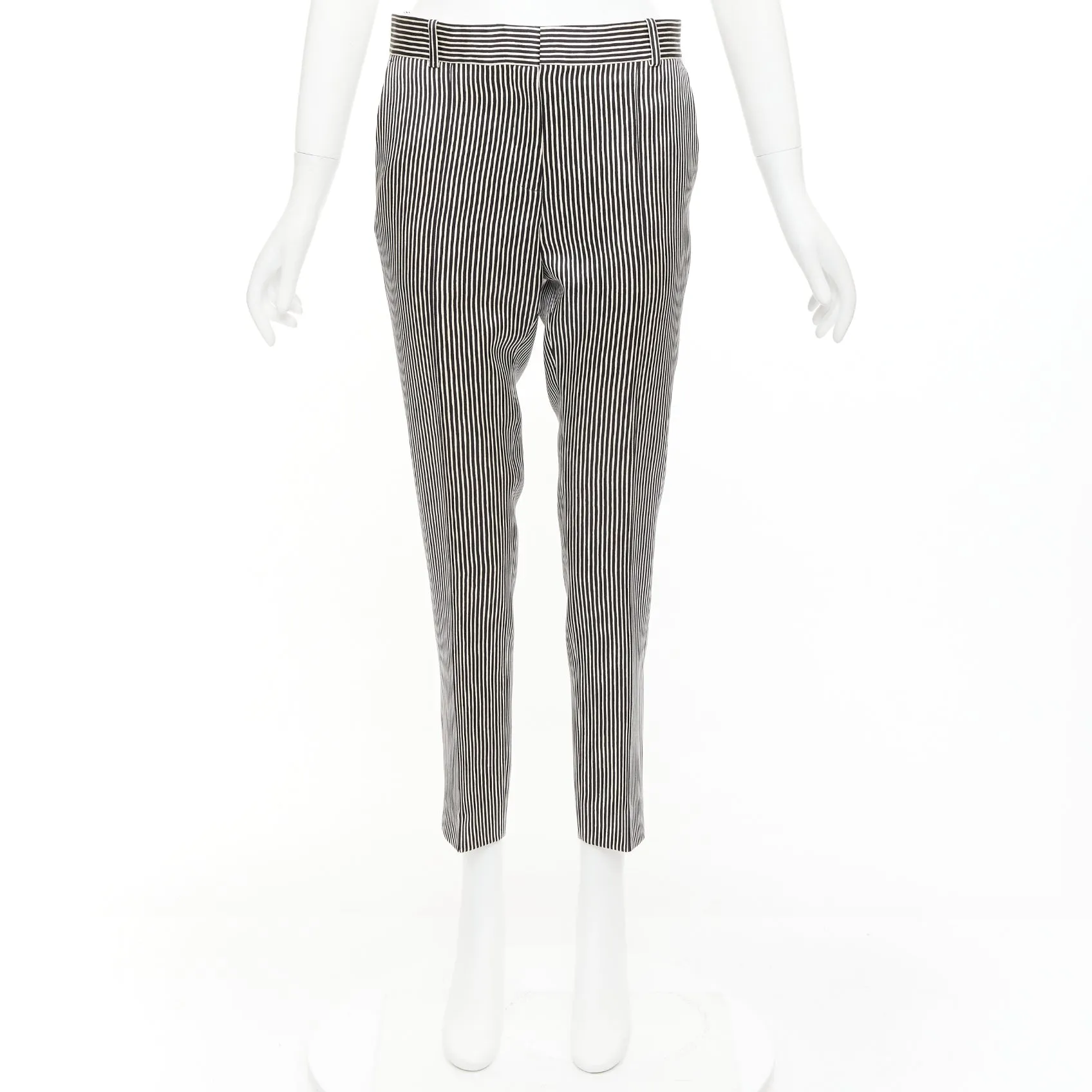 CELINE Phoebe Philo cream black silk new pure wool striped trousers FR36 S