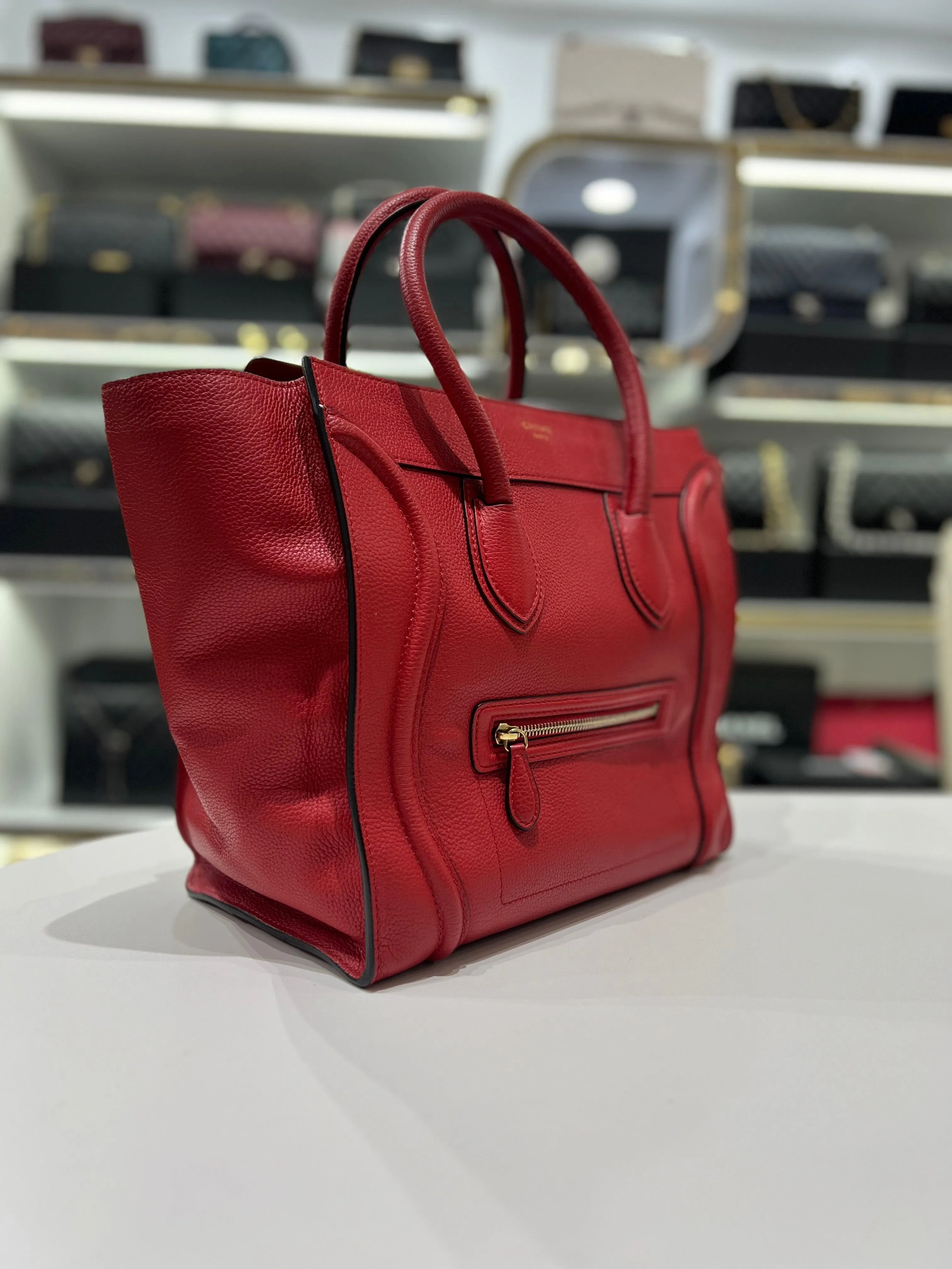 CELINE Red Calfskin Leather For Women Tote Bag