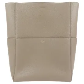 Celine Sangle Seau Taupe Grey Soft Grained Calfskin Leather Shoulder Bag
