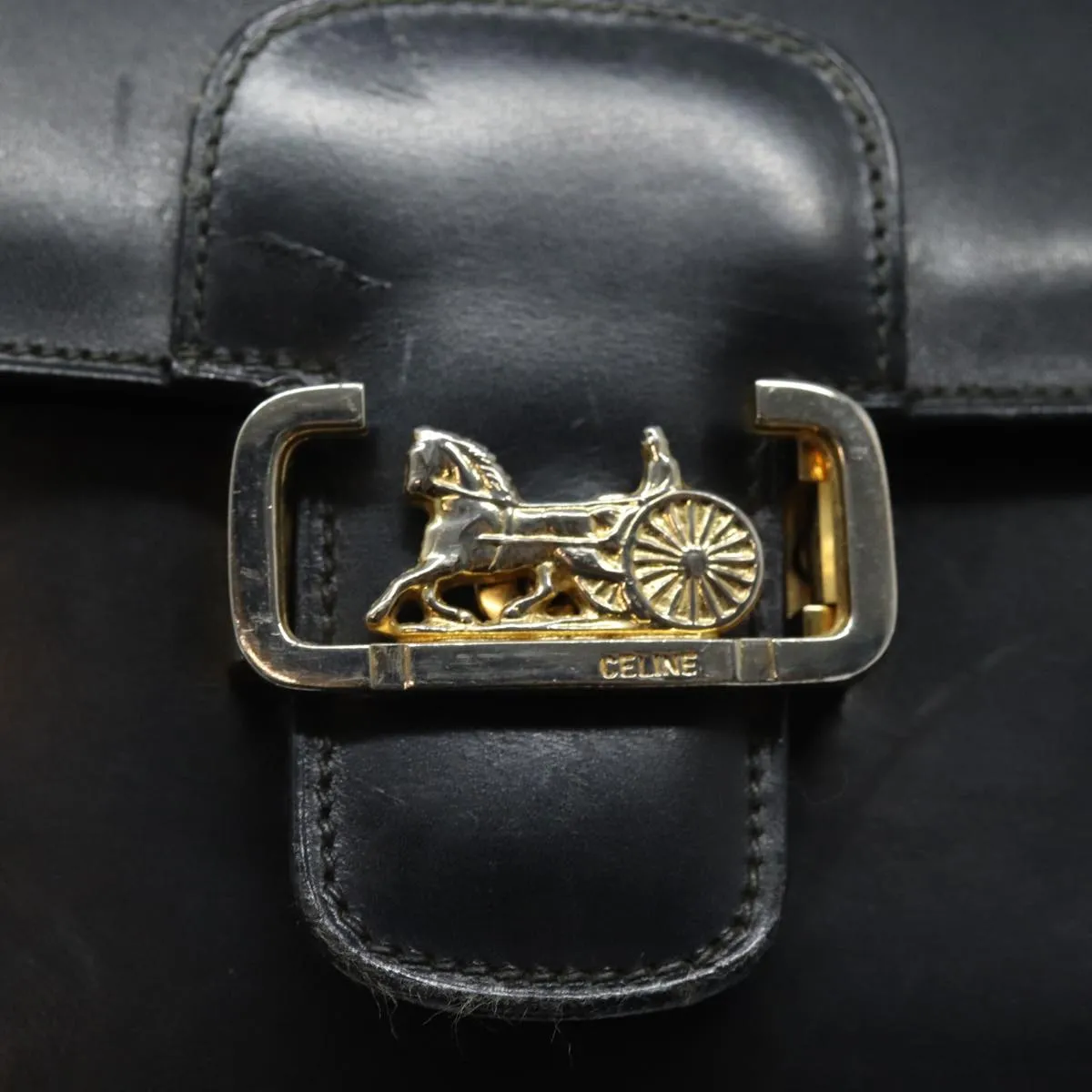 CELINE Shoulder Bag Leather Black Auth 84213