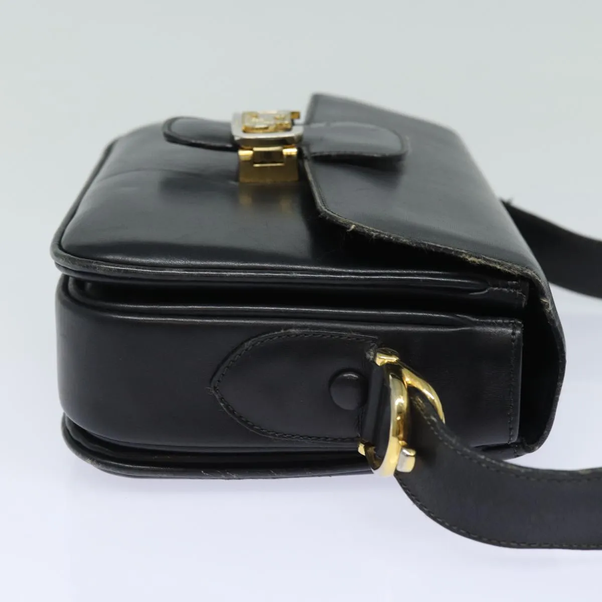 CELINE Shoulder Bag Leather Black Auth 84213