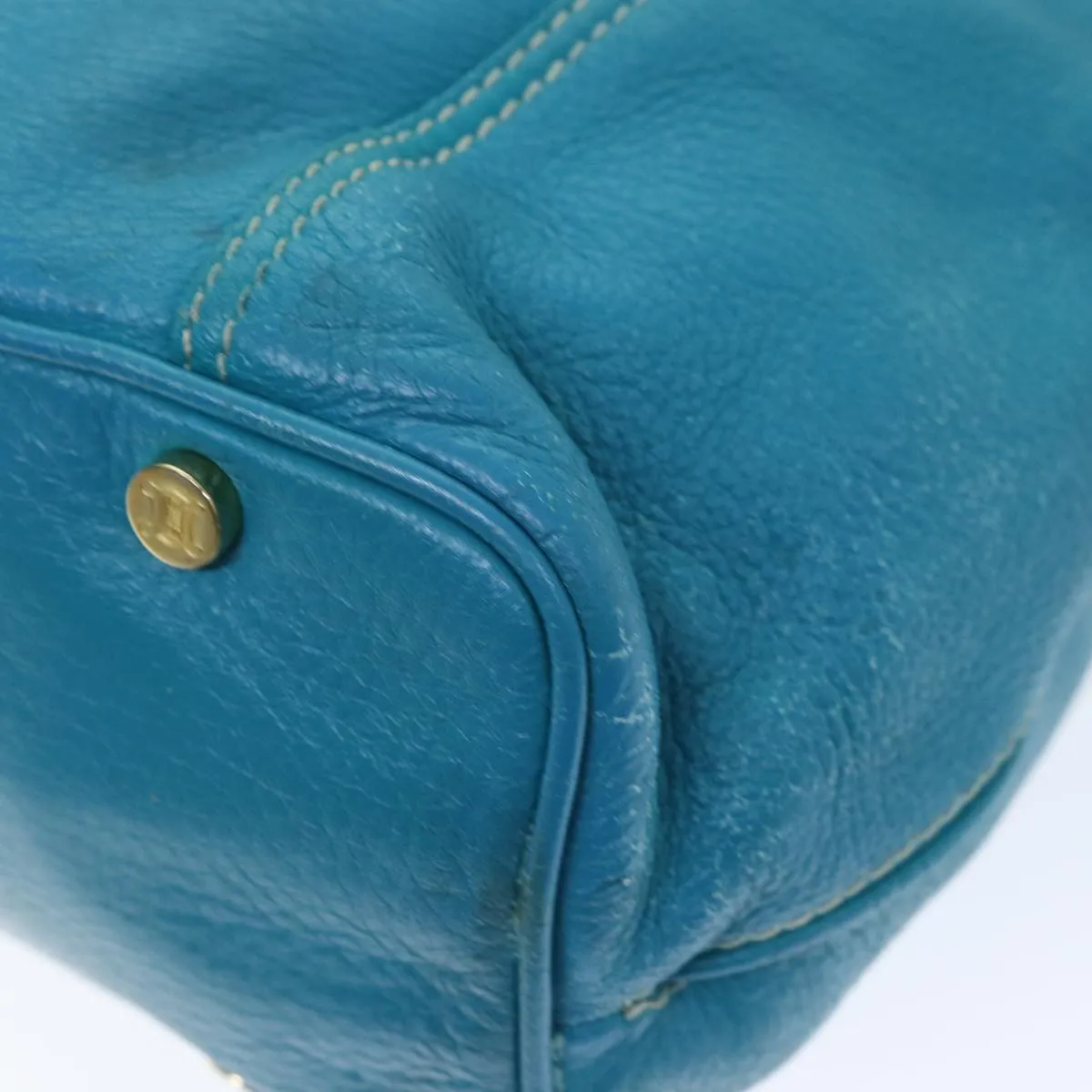 CELINE Tote Bag Leather Turquoise Blue Auth 74223