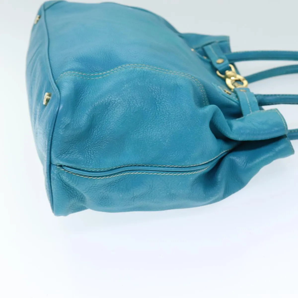 CELINE Tote Bag Leather Turquoise Blue Auth 74223