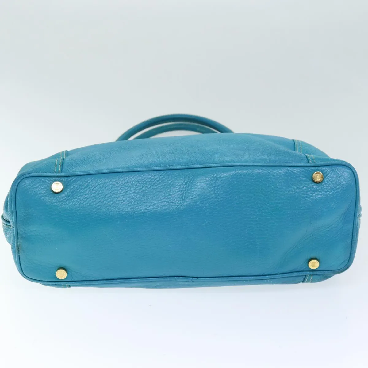 CELINE Tote Bag Leather Turquoise Blue Auth 74223