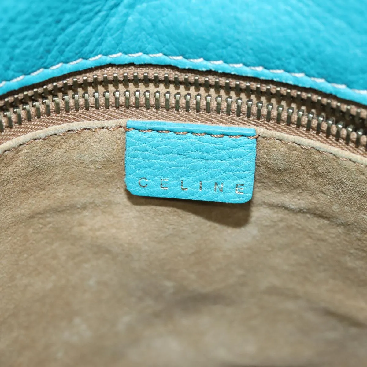CELINE Tote Bag Leather Turquoise Blue Auth 74223