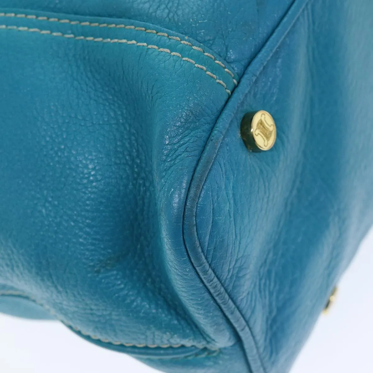 CELINE Tote Bag Leather Turquoise Blue Auth 74223
