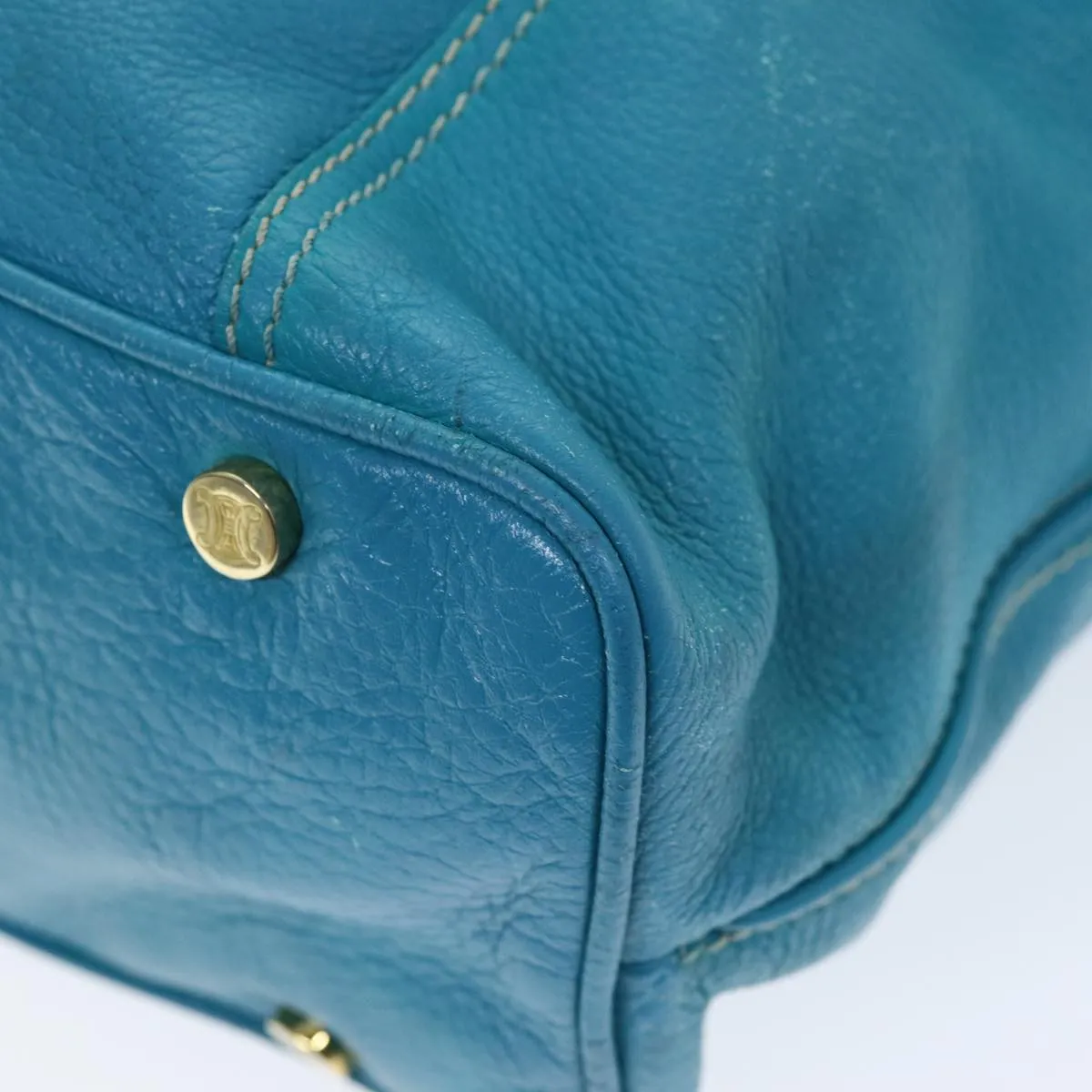 CELINE Tote Bag Leather Turquoise Blue Auth 74223