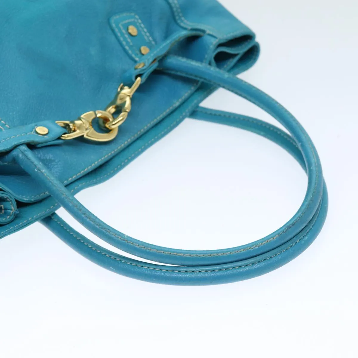 CELINE Tote Bag Leather Turquoise Blue Auth 74223