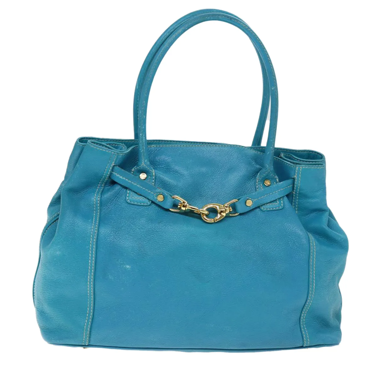 CELINE Tote Bag Leather Turquoise Blue Auth 74223