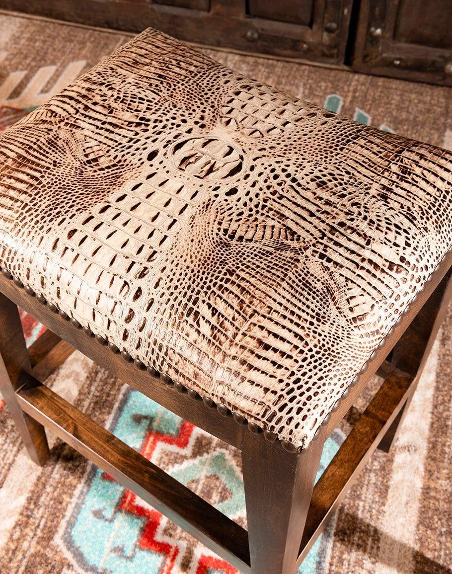 Croc Ivory, Chocolate & Gold Embossed Leather