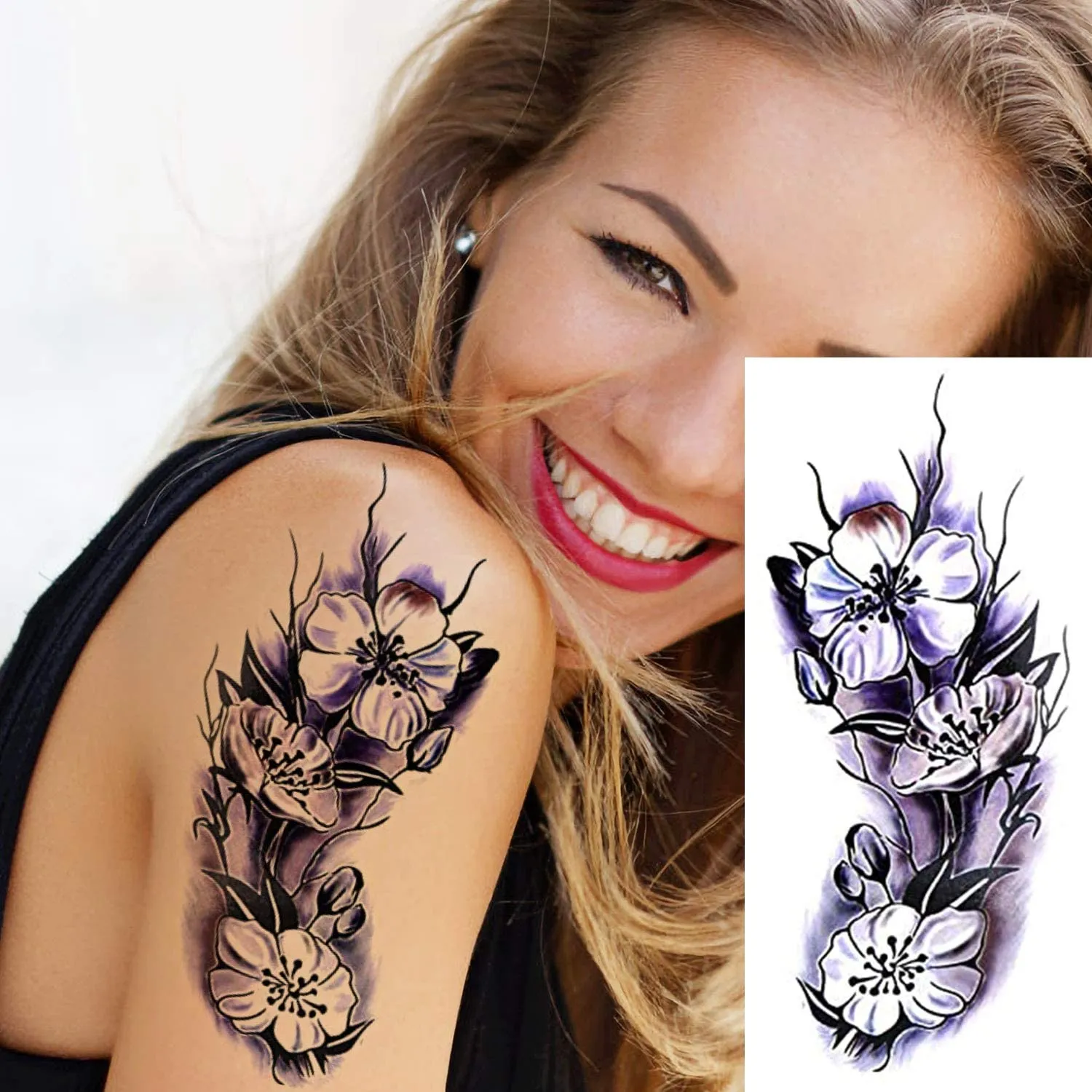 Custom Set of 24 Bright Colored Flowers Temporary Tattoos Waterproof Stickers To Create Unique Body Art or Add to Any DIY Craft Project