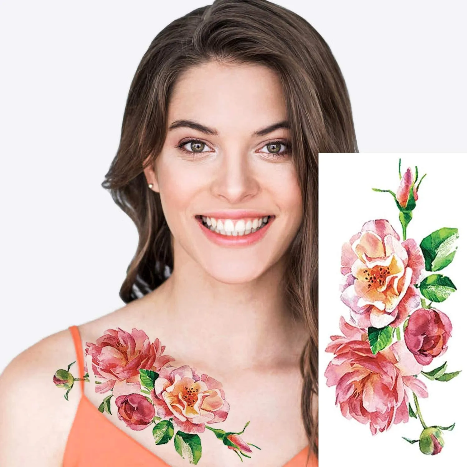 Custom Set of 24 Bright Colored Flowers Temporary Tattoos Waterproof Stickers To Create Unique Body Art or Add to Any DIY Craft Project