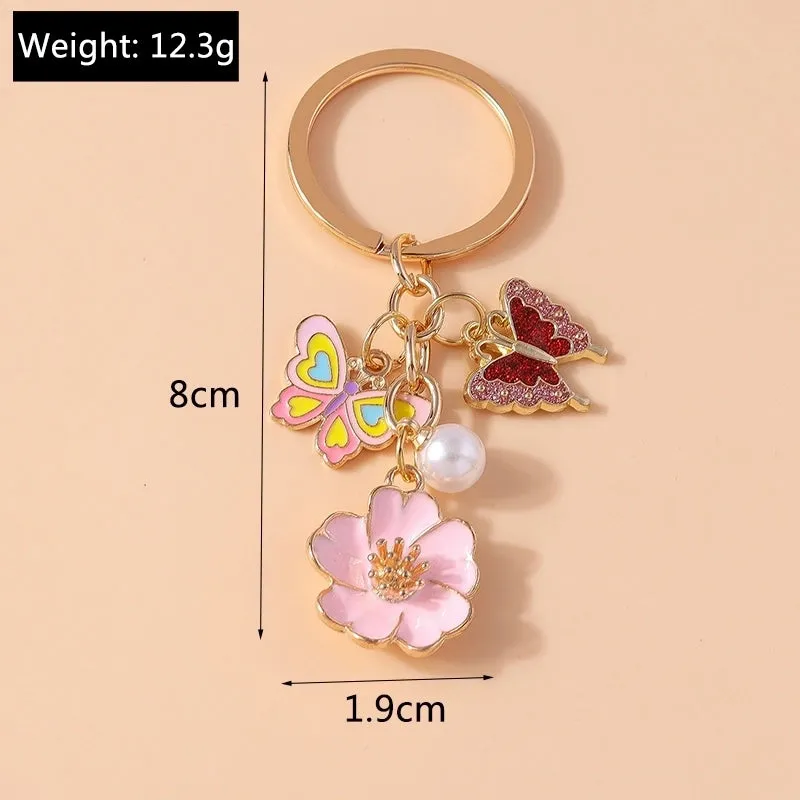 Cute Sweet Flower Butterfly Alloy Keychain