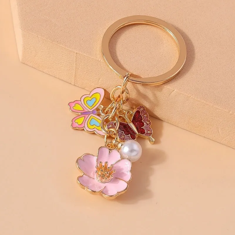 Cute Sweet Flower Butterfly Alloy Keychain