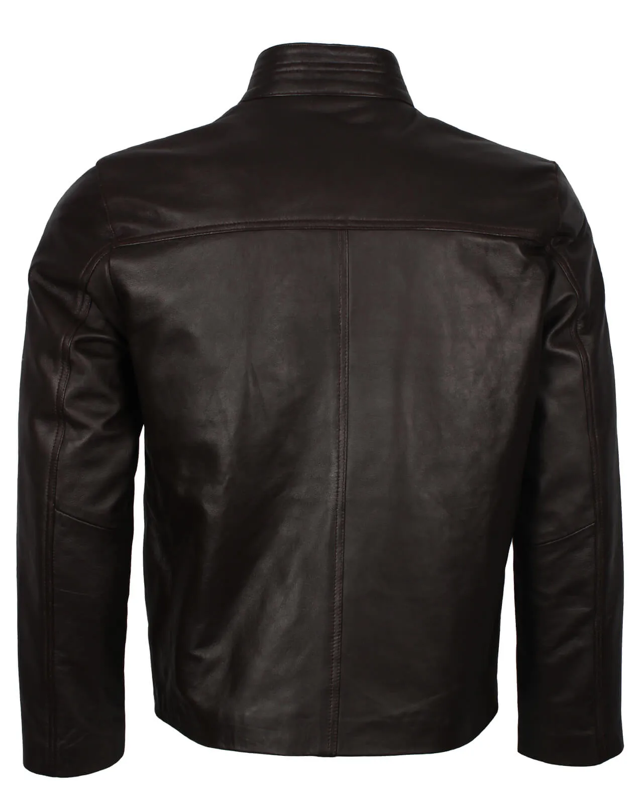 Dark Brown Leather Jacket with Red Stripe