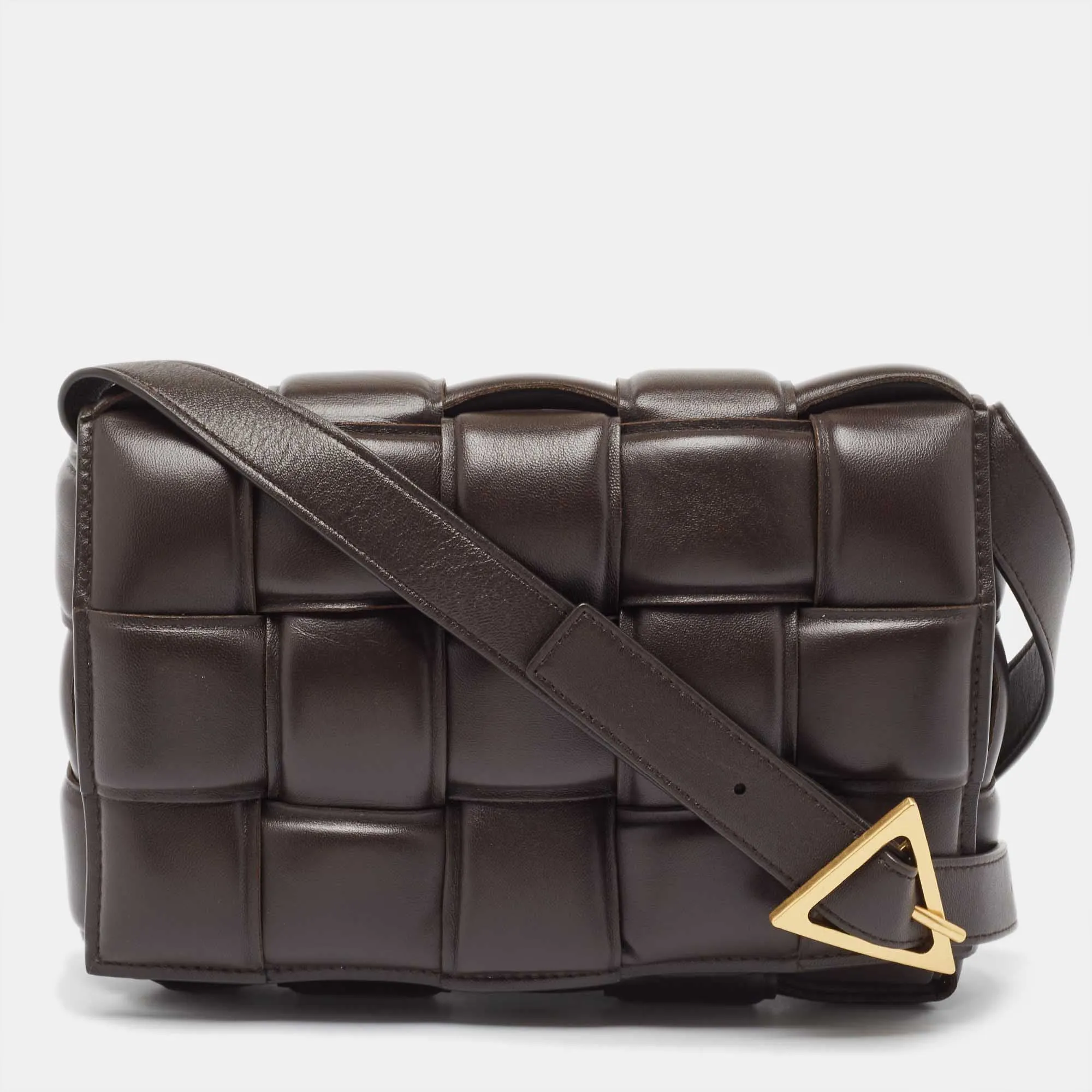 Dark Brown Padded Leather Cassette Shoulder Bag