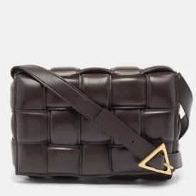 Dark Brown Padded Leather Cassette Shoulder Bag
