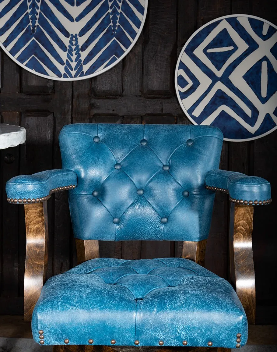 Denim Blue Leather Western Bar Chair