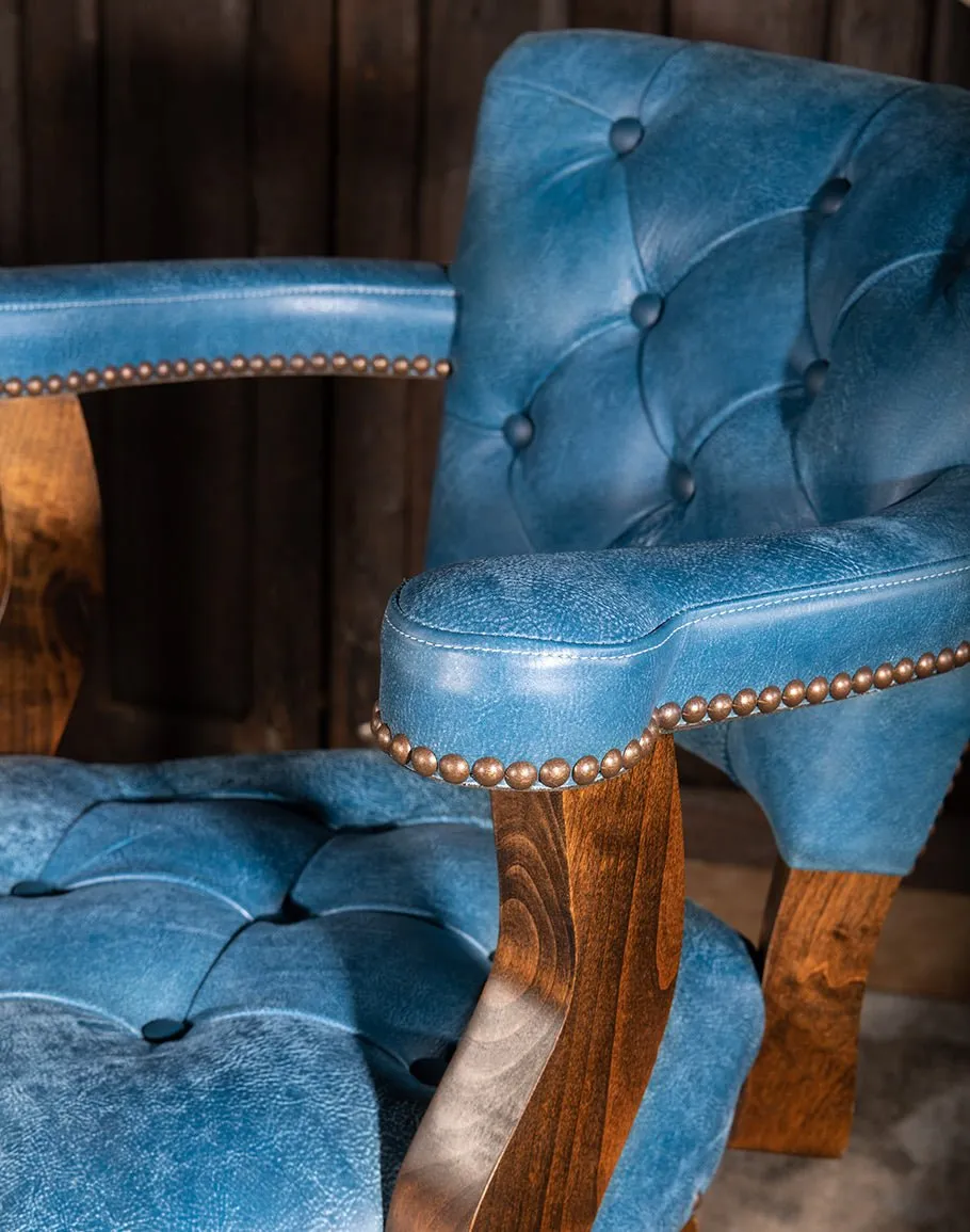 Denim Blue Leather Western Bar Chair