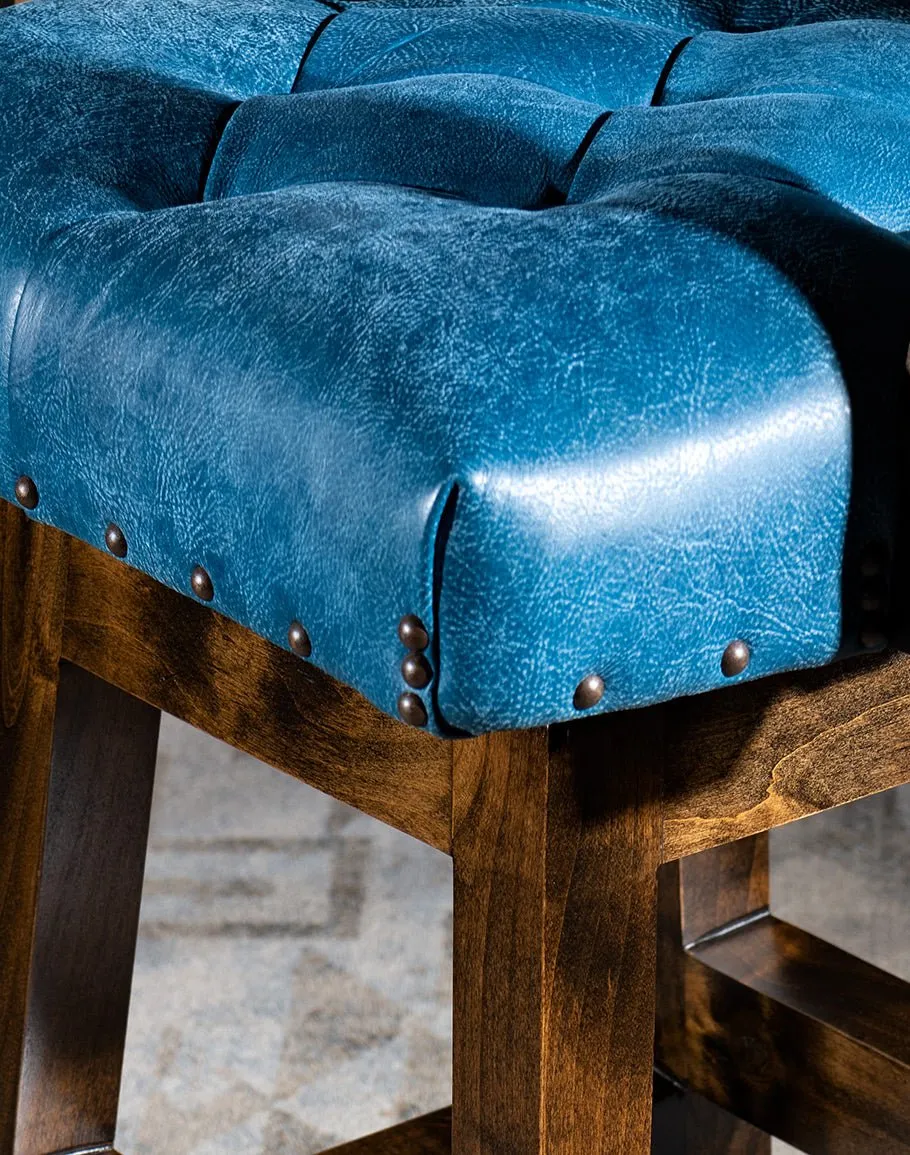 Denim Blue Leather Western Bar Chair