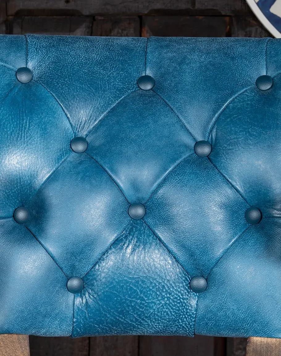 Denim Blue Leather Western Bar Chair