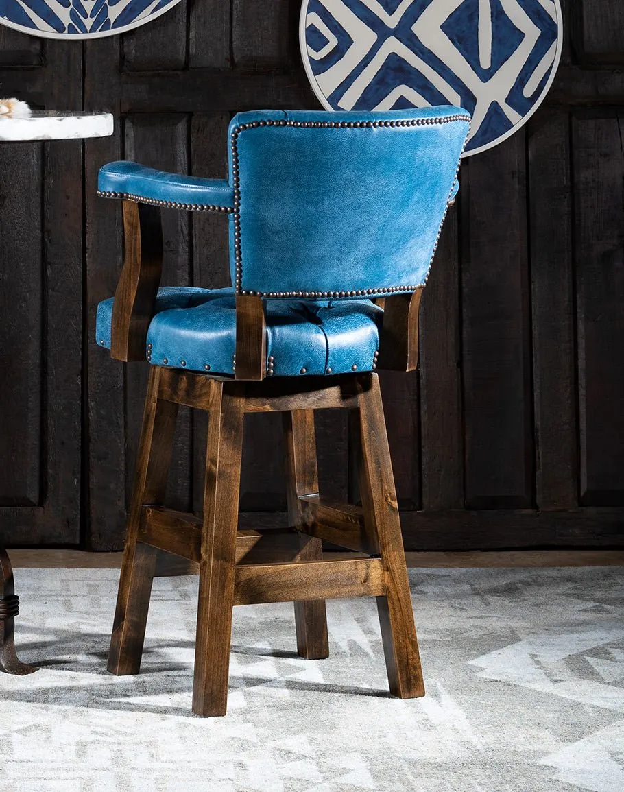 Denim Blue Leather Western Bar Chair