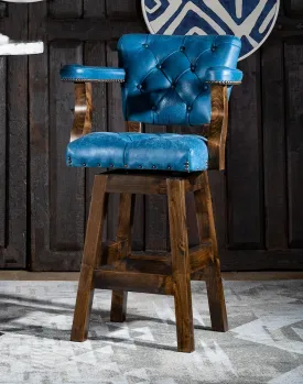 Denim Blue Leather Western Bar Chair