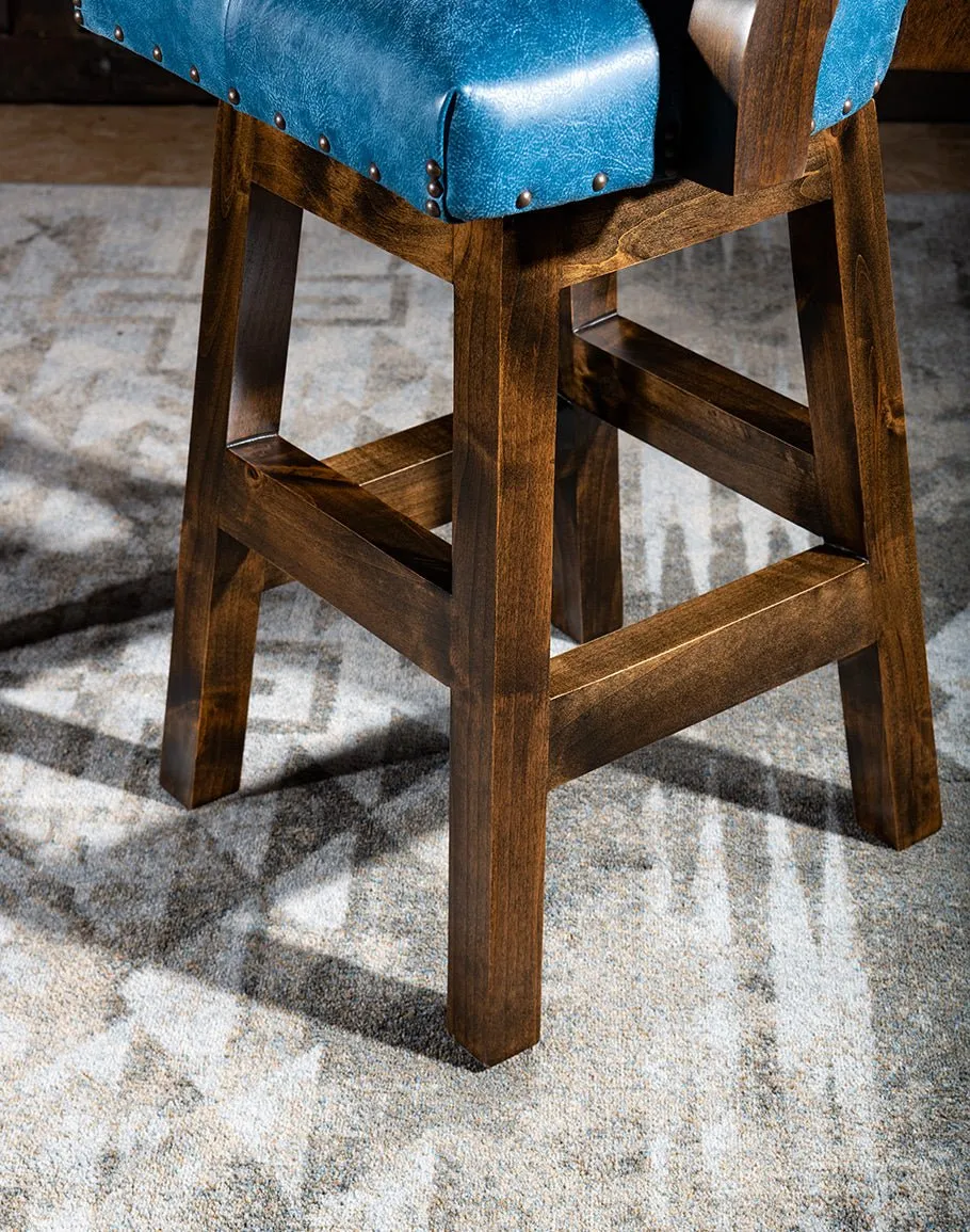 Denim Blue Leather Western Bar Chair