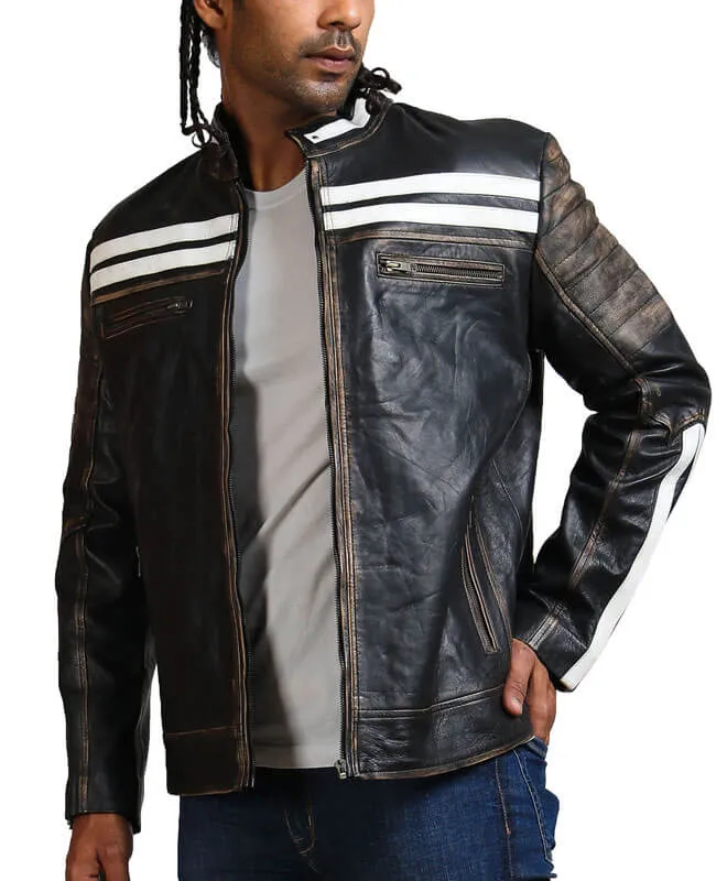 Distressed Black And White Striped Jacket