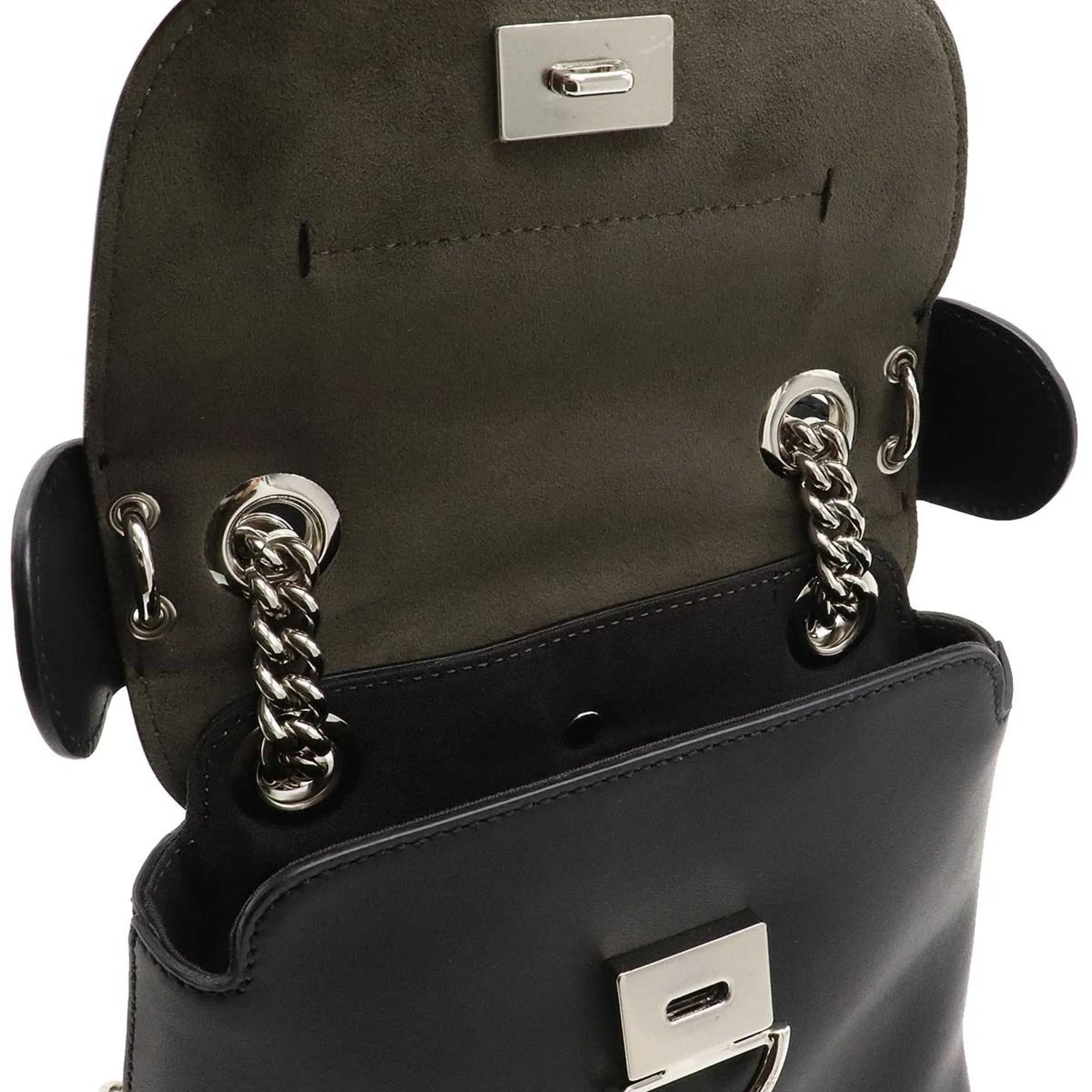 Fendi Back to School Backpack Rucksack Chain Shoulder Bag Leather Black 8BZ041