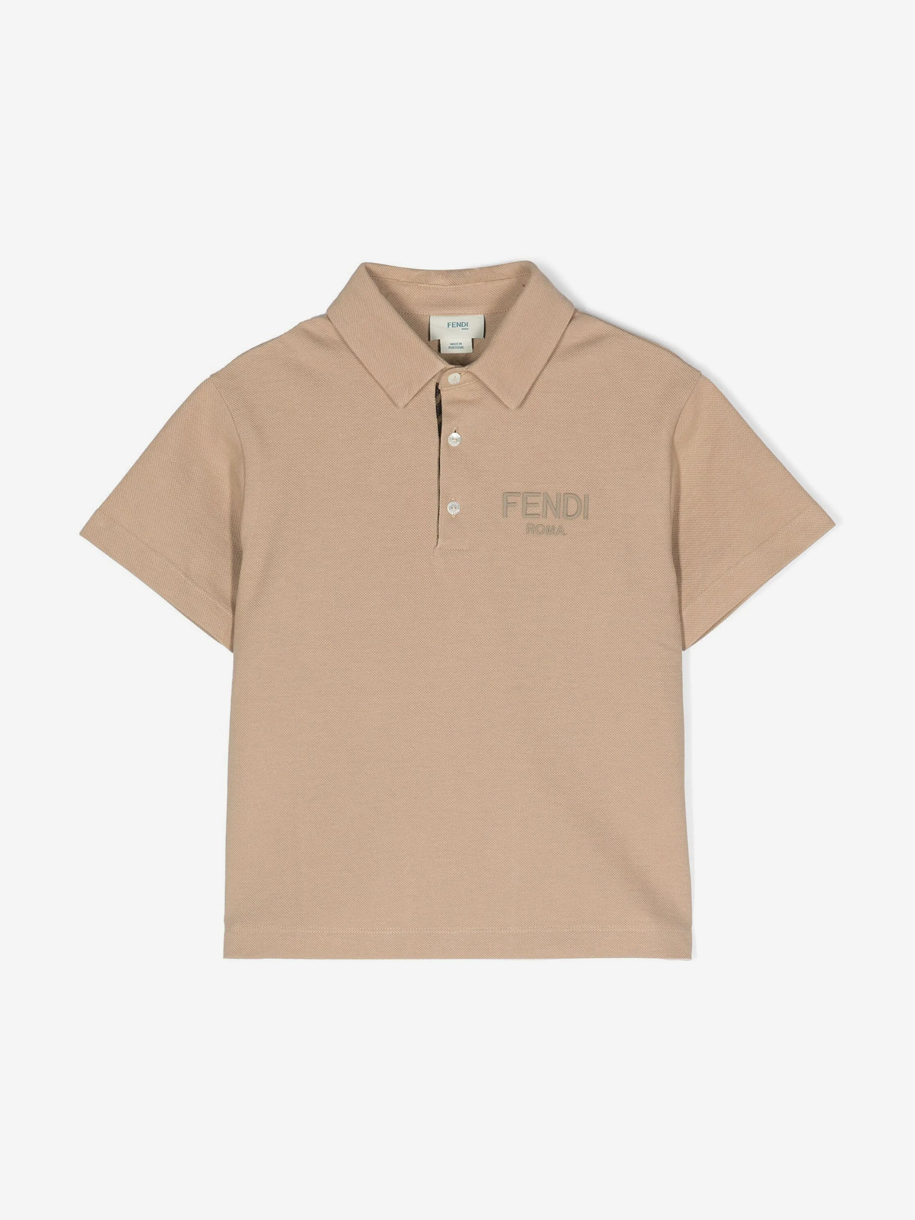 Fendi Boys Logo Polo Shirt in Beige