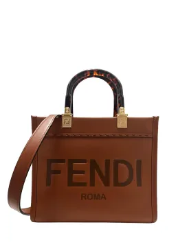 Fendi Brown Leather Small Fendi Sunshine Shopper Tote Bag