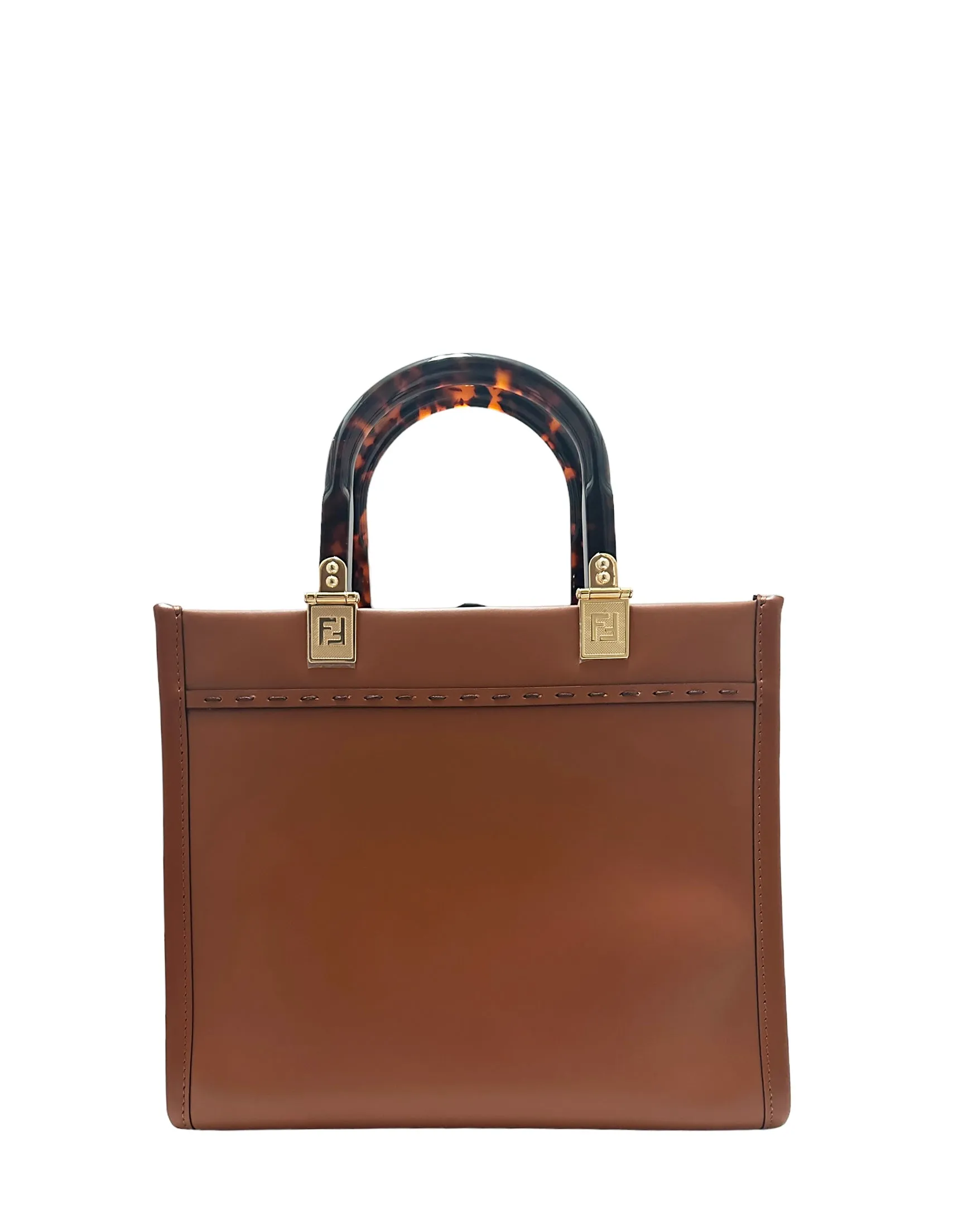 Fendi Brown Leather Small Fendi Sunshine Shopper Tote Bag