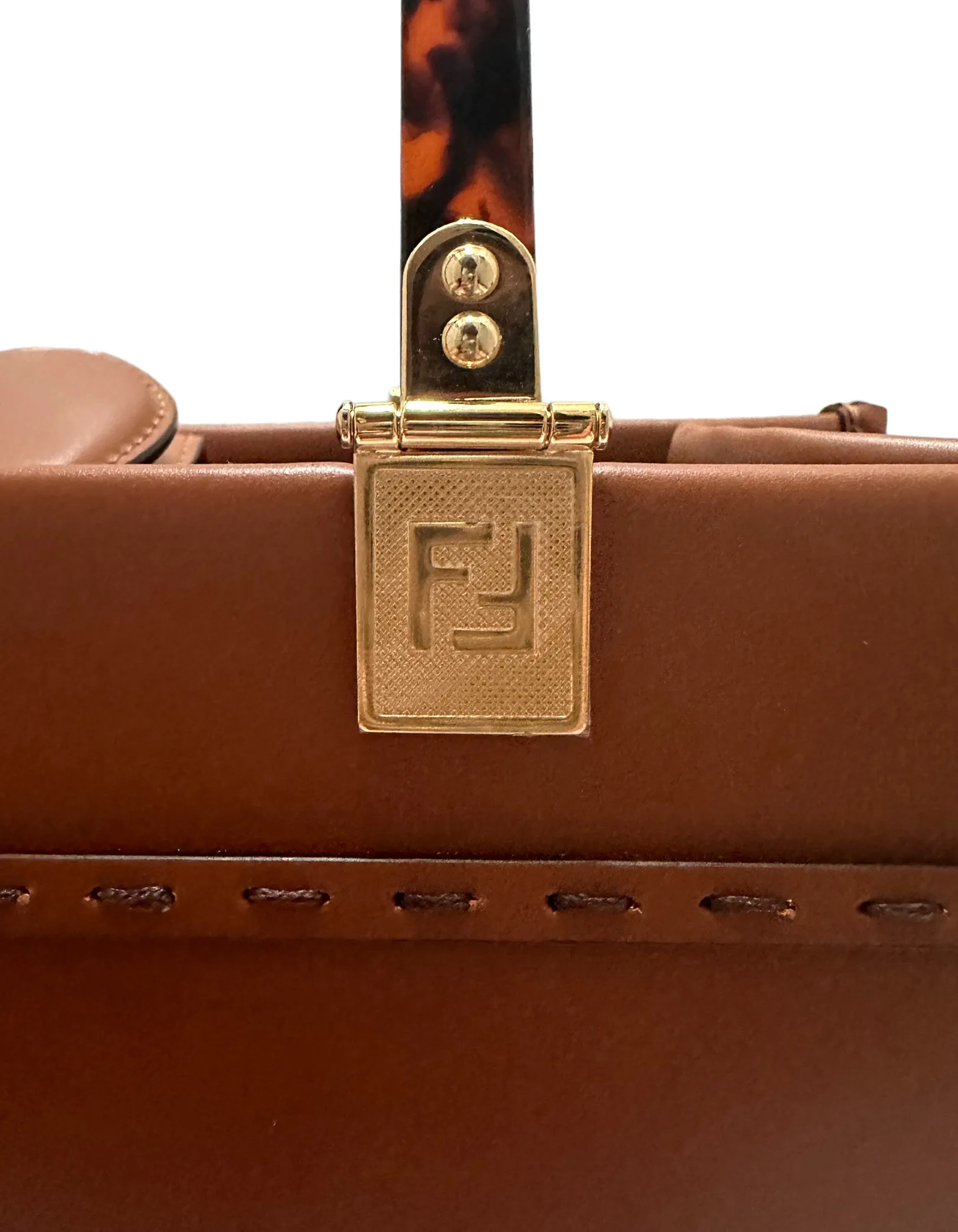 Fendi Brown Leather Small Fendi Sunshine Shopper Tote Bag