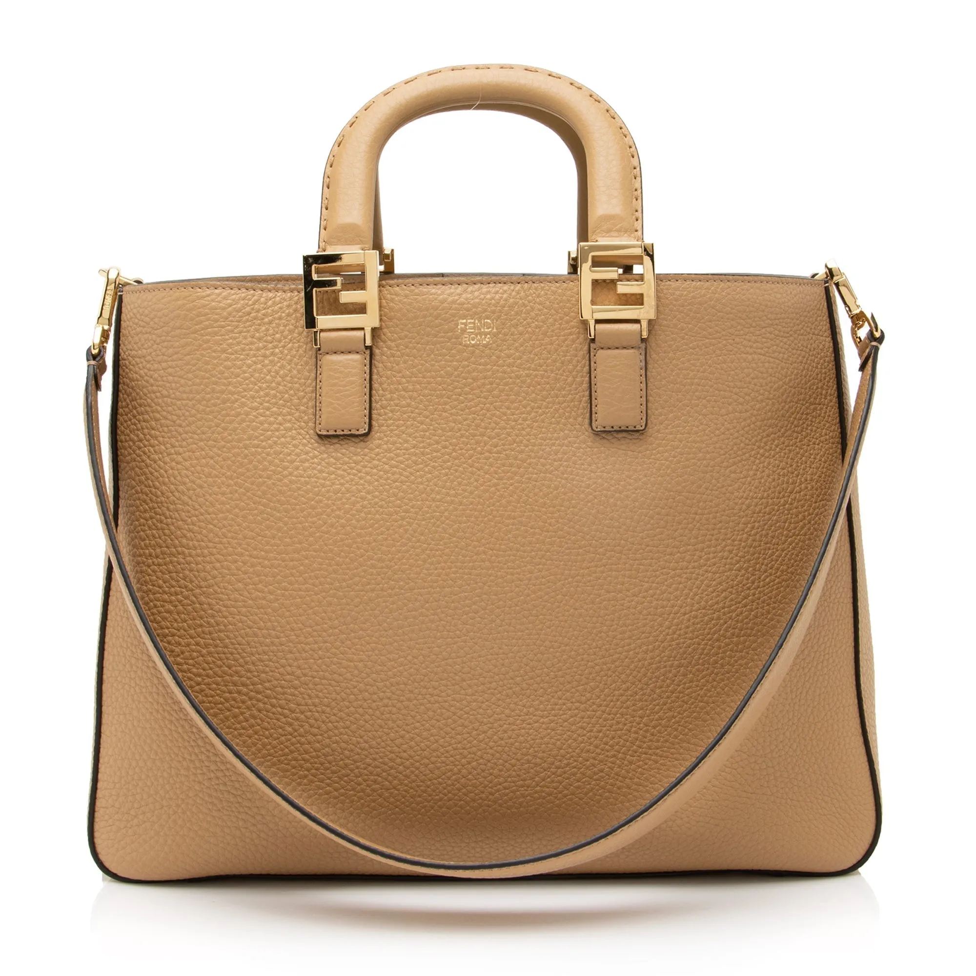 Fendi Calfskin Romano Selleria FF Handle Medium Tote (SHF-23375)