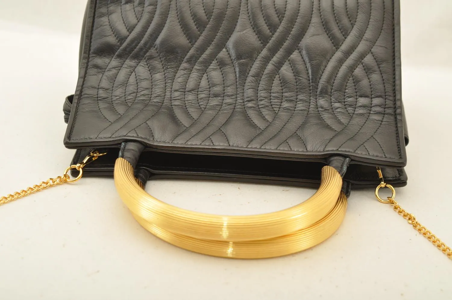 FENDI Chain Hand Bag Leather 2way Black Auth am2376s
