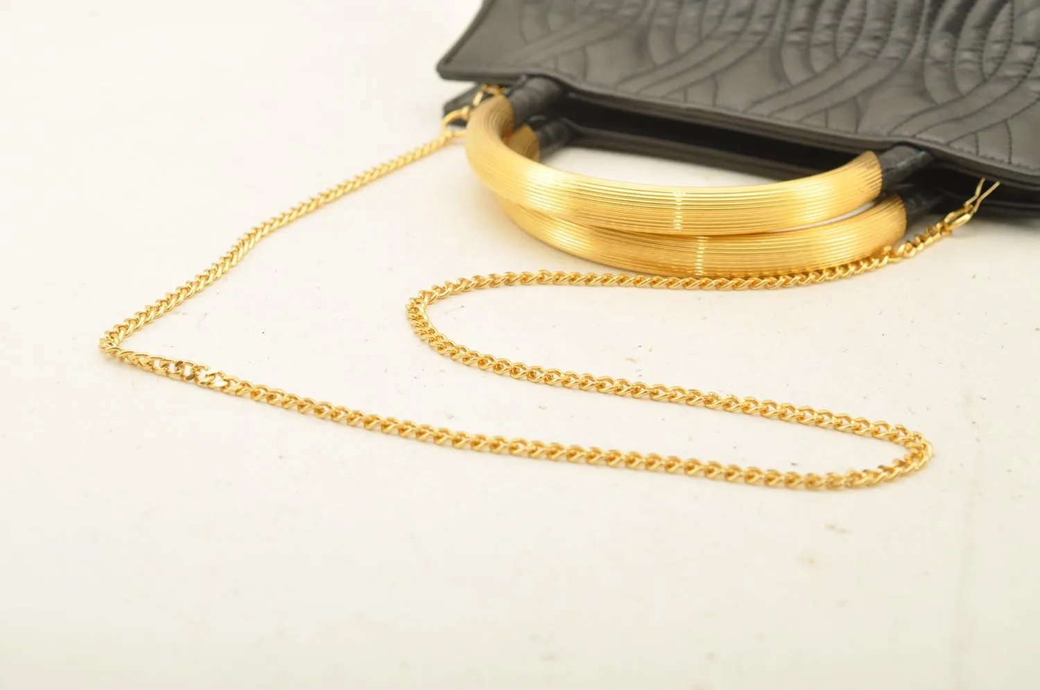 FENDI Chain Hand Bag Leather 2way Black Auth am2376s