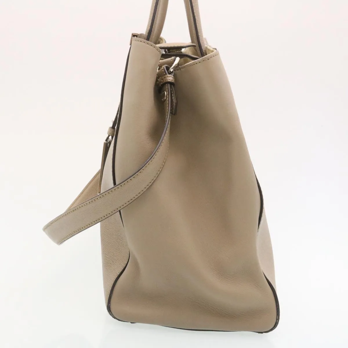 FENDI Hand Bag Leather 2way Shoulder Bag Gray Auth am2118g