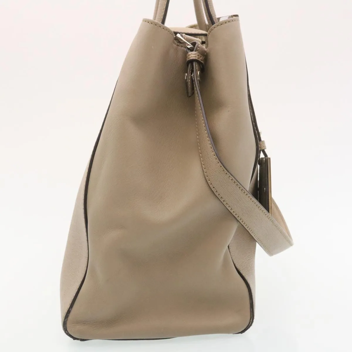 FENDI Hand Bag Leather 2way Shoulder Bag Gray Auth am2118g