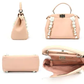 Fendi Handbag Shoulder Bag Mini Peekaboo Leather Pink Beige/White Silver Women's