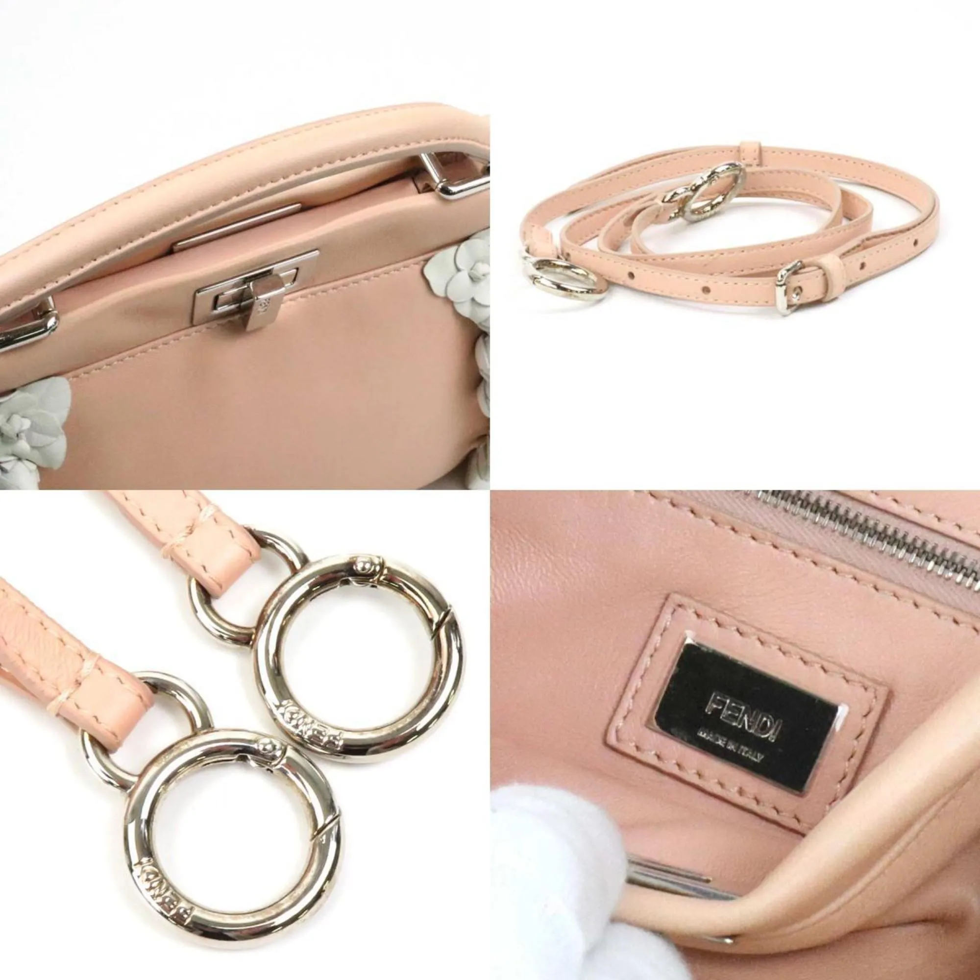 Fendi Handbag Shoulder Bag Mini Peekaboo Leather Pink Beige/White Silver Women's
