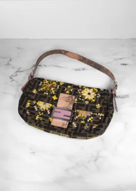 Fendi Lizard-Trimmed Zucca Baguette