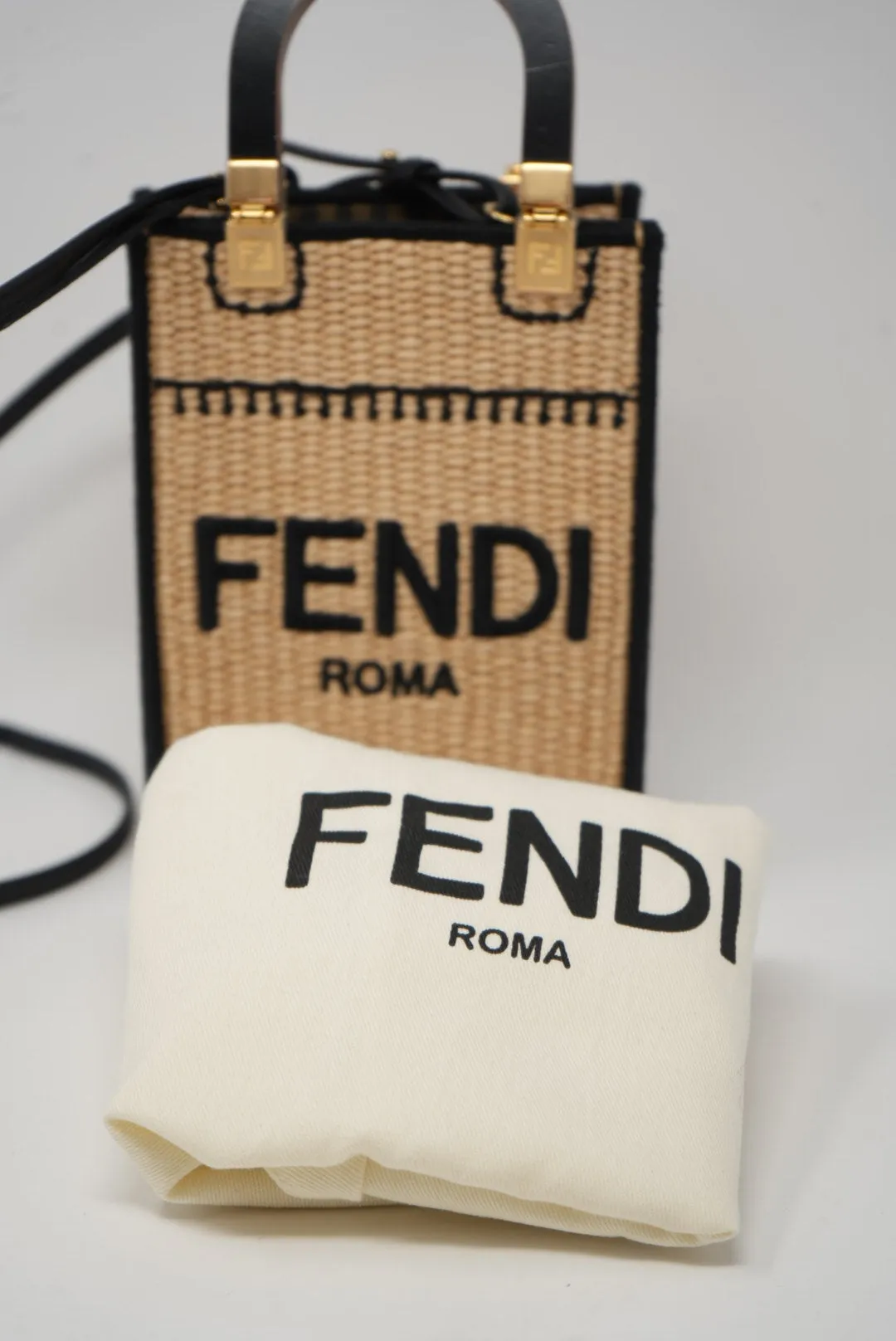 Fendi Sunshine Raffia Mini Tote Bag