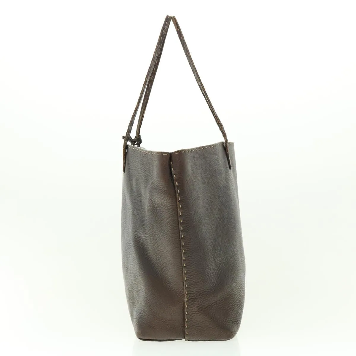 FENDI Tote Bag Leather Brown  rd4683