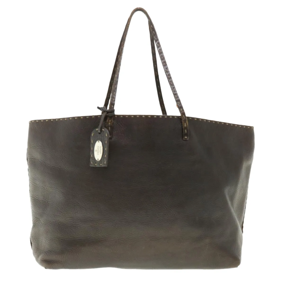 FENDI Tote Bag Leather Brown  rd4683