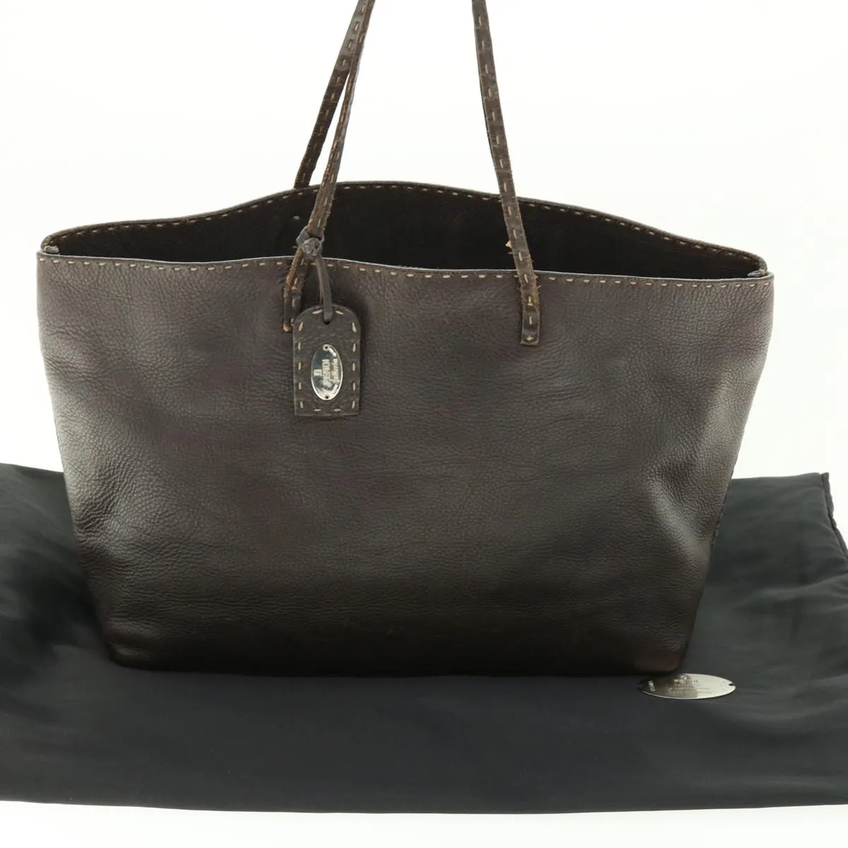 FENDI Tote Bag Leather Brown  rd4683
